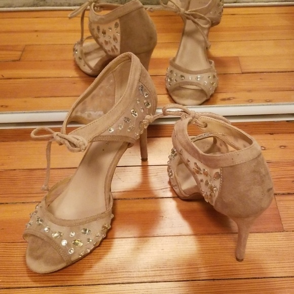 nude embellished heels